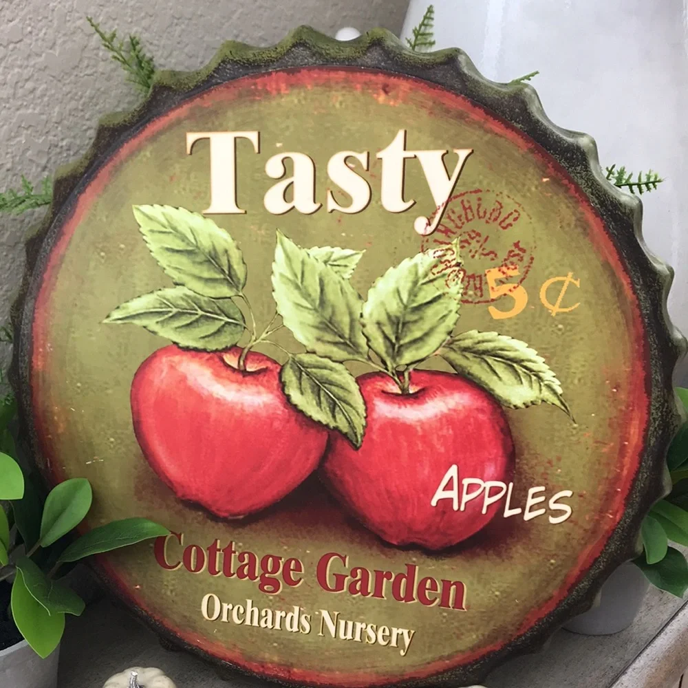 Rustic Farmhouse vintage fall harvest metal sign with Apples